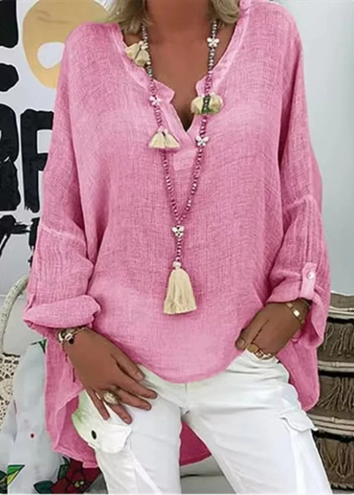 Women¡¯s Oversized Long Sleeve Blouse with Relaxed Silhouette and Soft Textured Finish