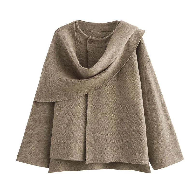 Women's Asymmetric Collar Jacket with Draped Neckline