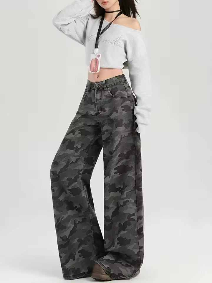 Ceylan Women's Wide Leg Camo Jeans High Waisted
