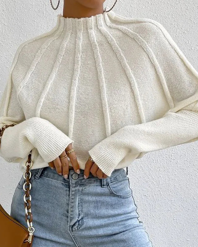 Ceylan Women's Sweater Cropped Textured High Neck Pullover