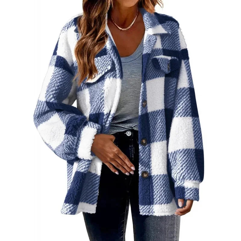 Ceylan Women's Fleece Oversized Plaid Shacket