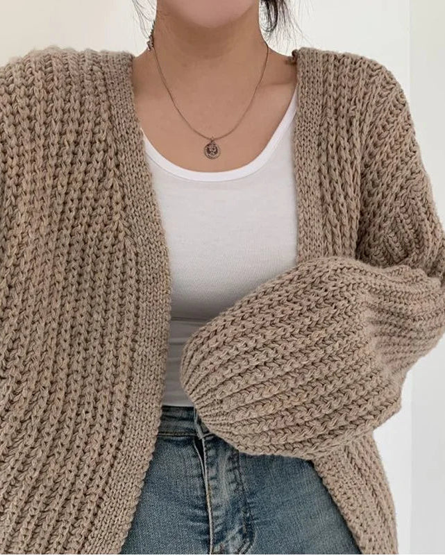 Ceylan Women's Balloon Sleeve Cardigan Sweater Open Front