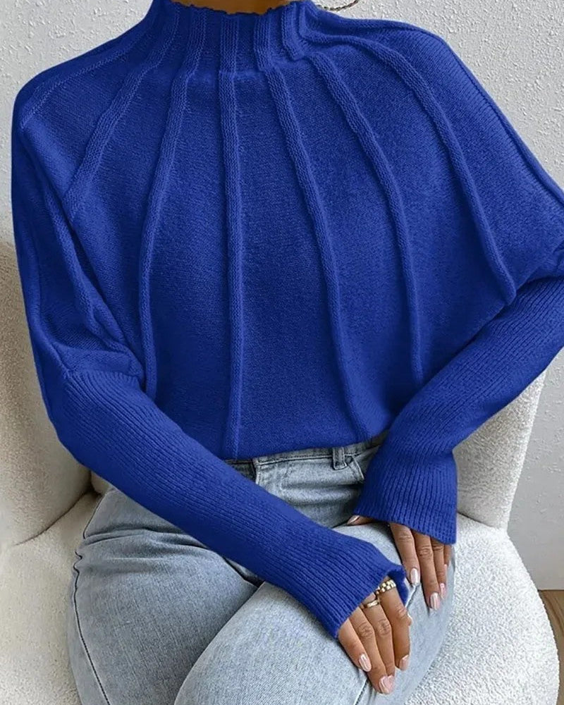 Ceylan Women's Sweater Cropped Textured High Neck Pullover