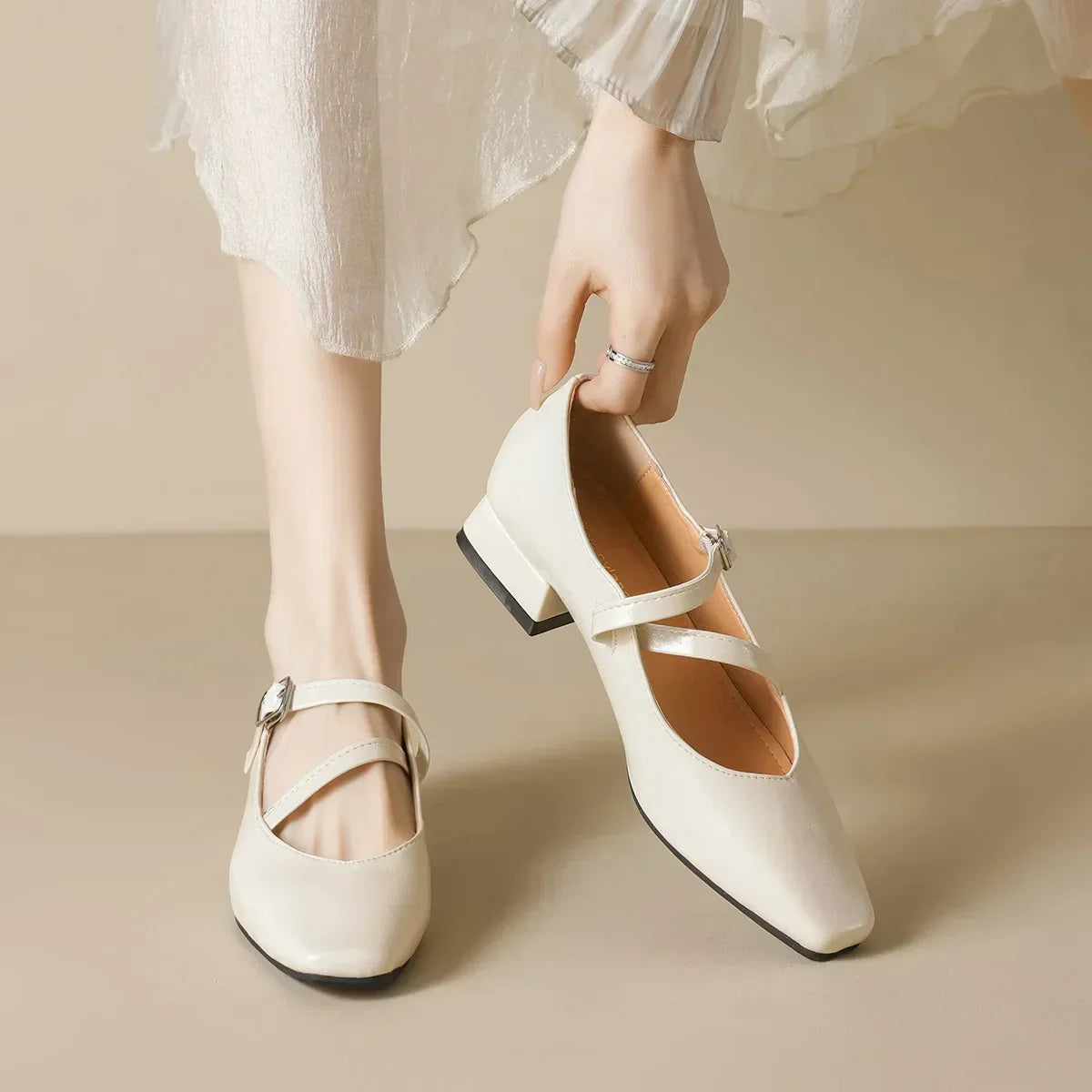 Women's Mary Jane Heeled Shoes Ankle Strap Block Heel
