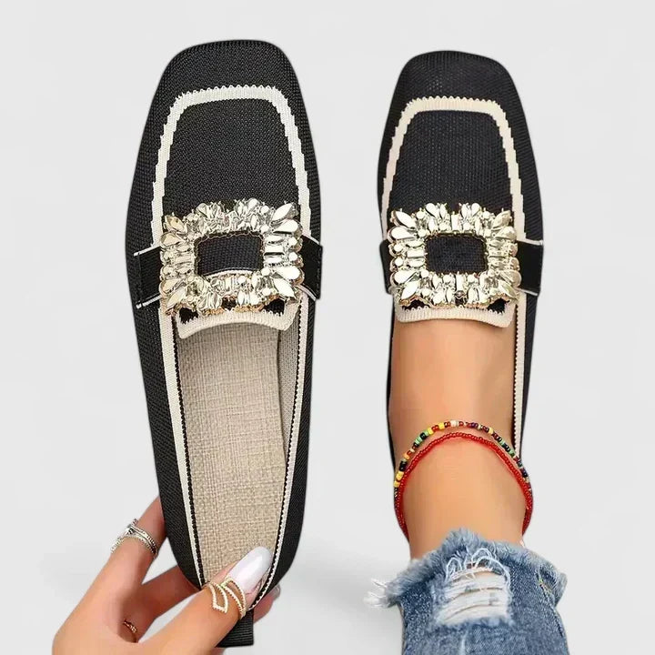 Women's Loafers with Embellished Buckle and Contrast Trim