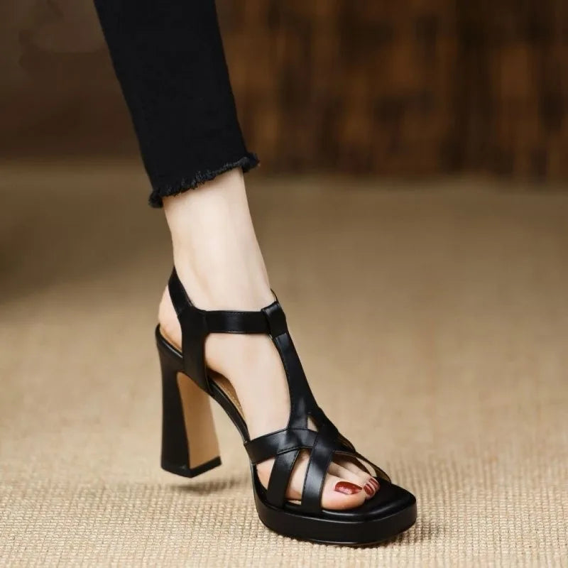 Women’s High Heel Gladiator Sandal with Lace Up Wrap Straps
