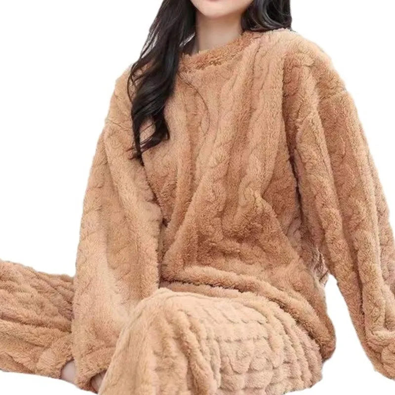 Ceylan Women's Fluffy Pajama Set with Cable Knit Texture