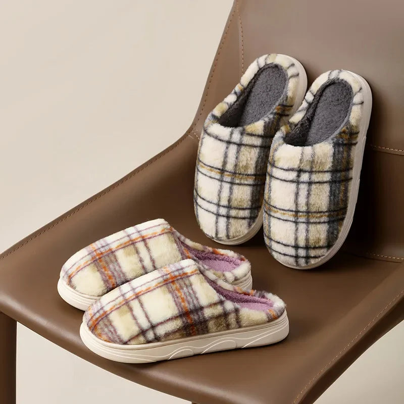 Ceylan Women’s Plaid House Slippers Warm Fleece Scuffs