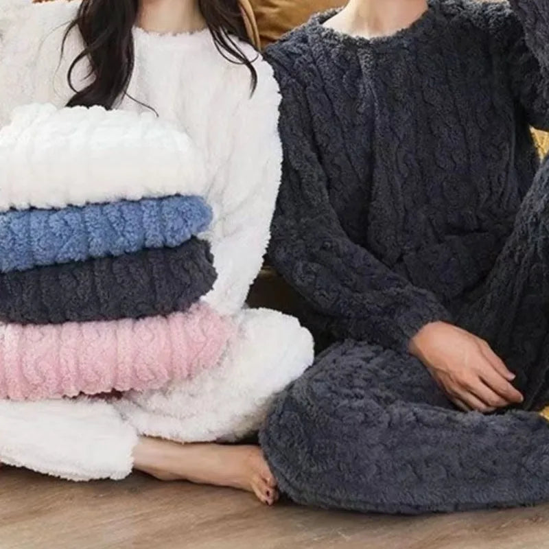 Ceylan Women's Fluffy Pajama Set with Cable Knit Texture
