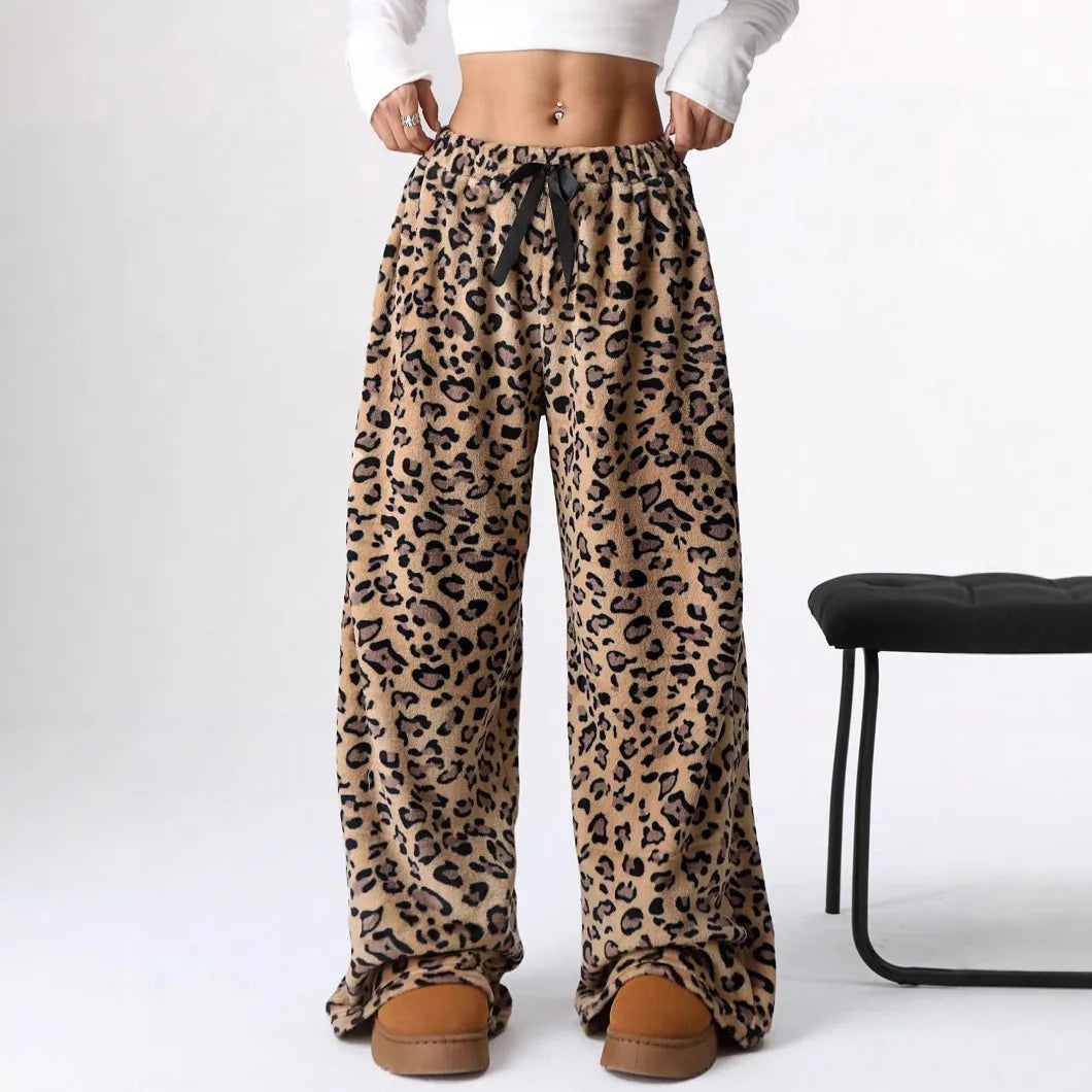 Ceylan Women’s Lounge Pants Wide Leg Fleece Leopard Print