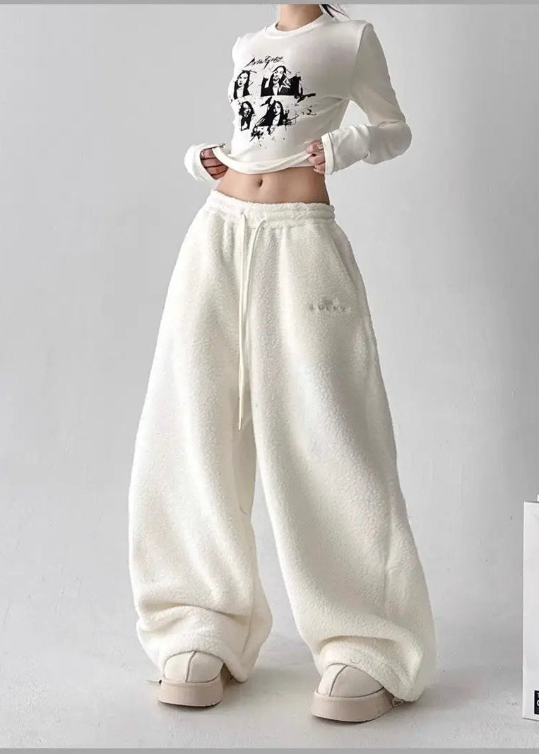 Ceylan Women’s Wide Leg Fleece Pants High Waist Thermal