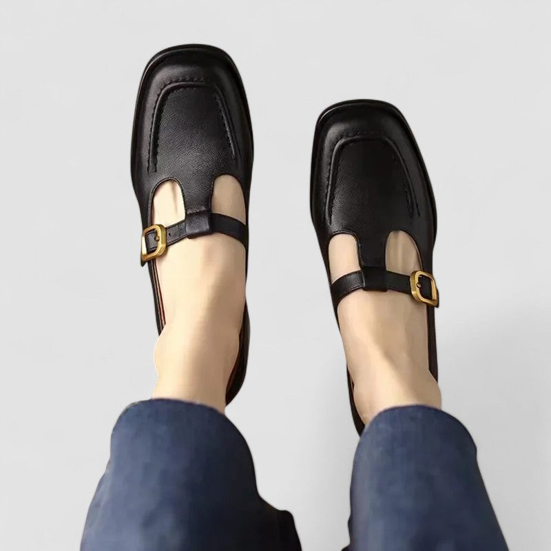 Women’s Mary Jane Shoes with T-Strap Buckle and Square Toe