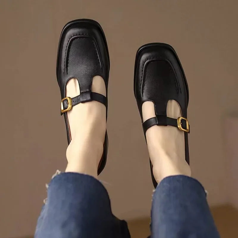 Women's Orthopedic Mary Jane Shoes with T-Strap and Square Toe