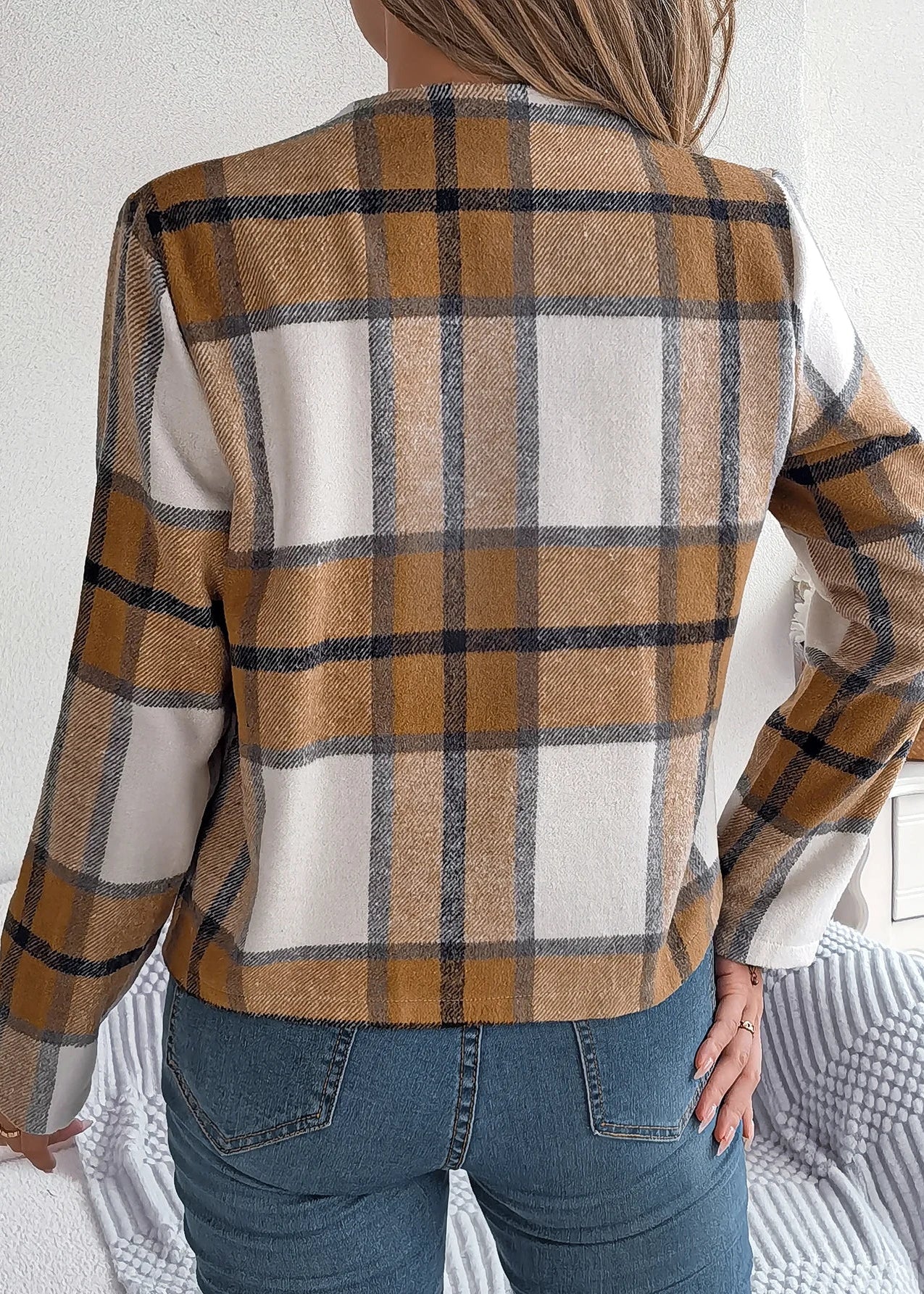 Ceylan Women’s Plaid Open Front Jacket Smart Casual Fit