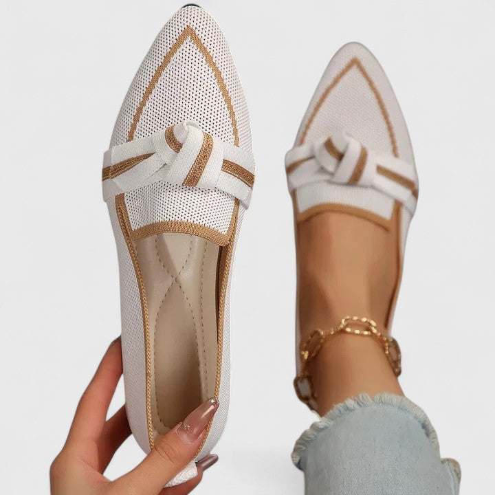 Women’s Pointed Toe Slip-On Flat Loafers with Knot Detail Breathable Mesh