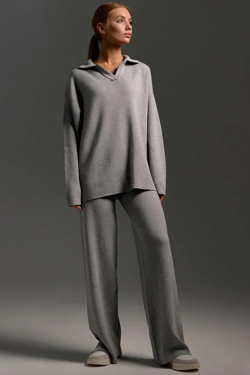 Ceylan Women’s Johnny Collar Sweater Set Wide Leg Silhouette