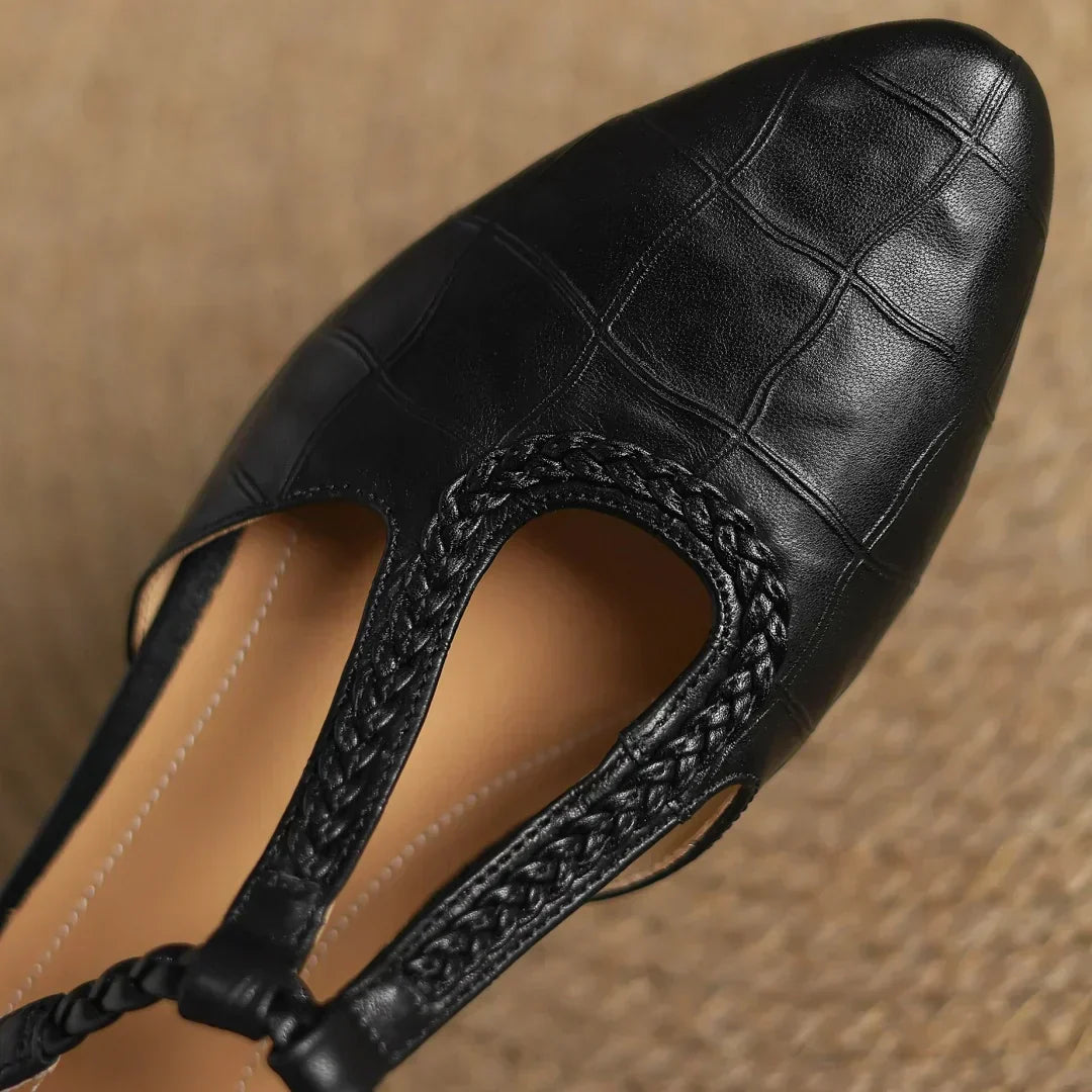Women’s Mary Jane Flats with Pointed Toe and Braided T-Strap