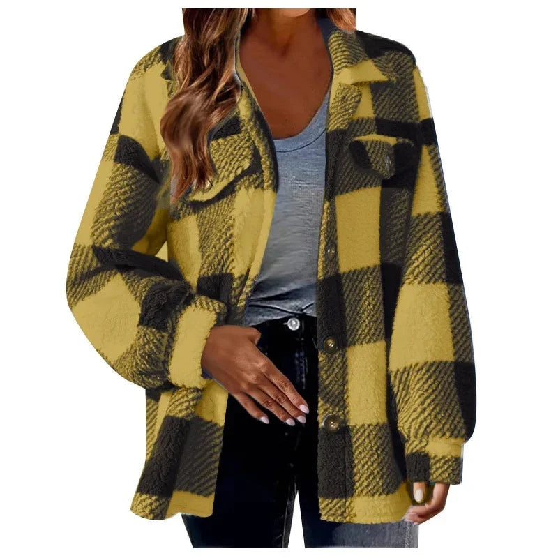 Ceylan Women's Fleece Oversized Plaid Shacket