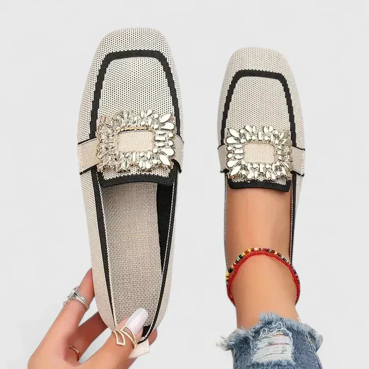 Women's Loafers with Embellished Buckle and Contrast Trim