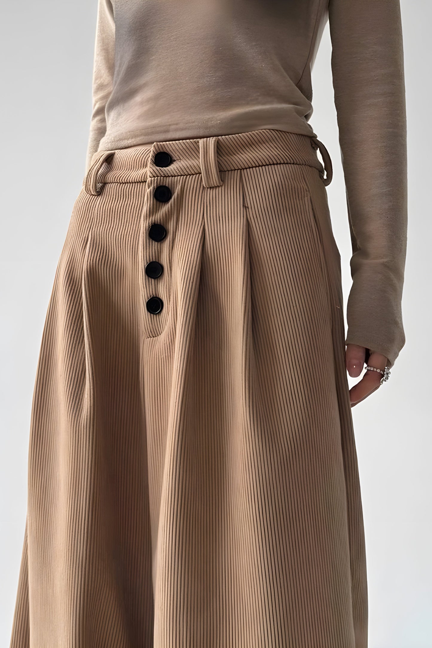 Ceylan Women's Corduroy Wide Leg Trousers High Waist Fit