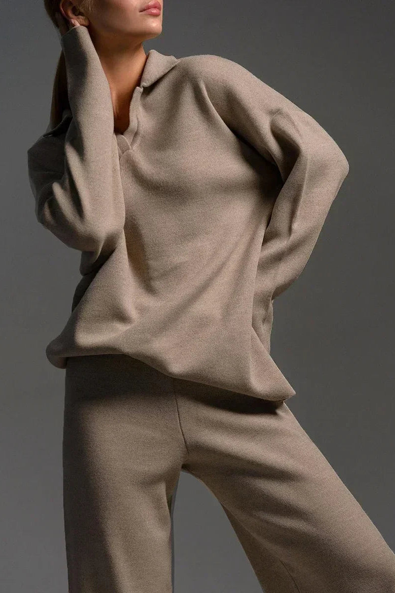 Ceylan Women’s Johnny Collar Sweater Set Wide Leg Silhouette