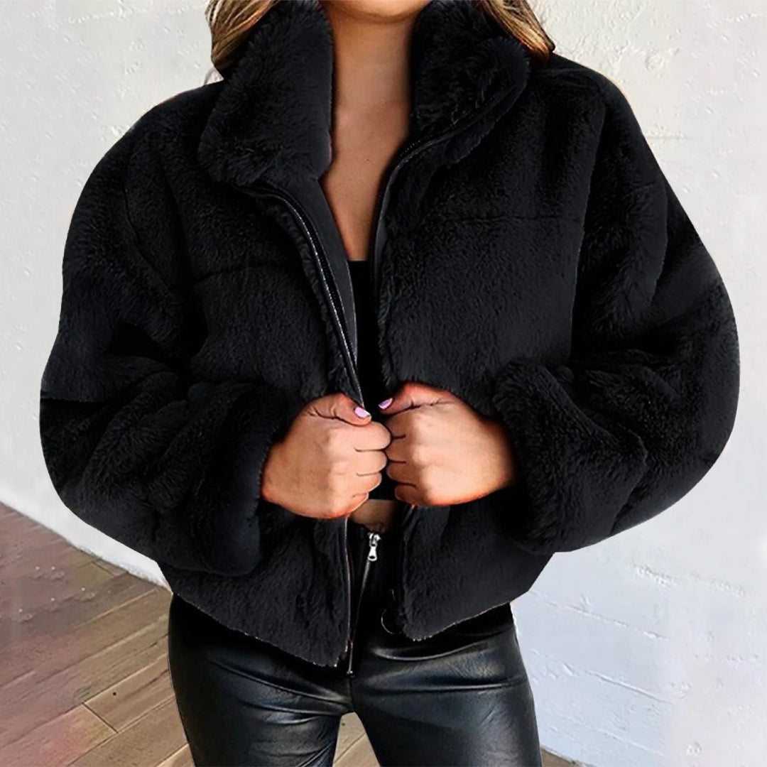 Ceylan Women’s Cropped Faux Fur Zip-Up Jacket