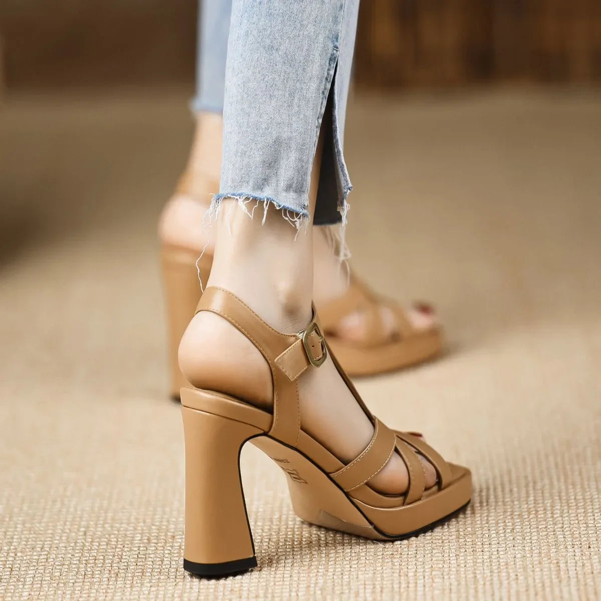 Women’s High Heel Gladiator Sandal with Lace Up Wrap Straps