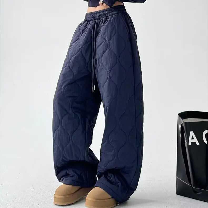 Ceylan Women’s Warm Quilted Plaid Pants Elastic Waist