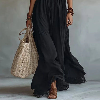 Women's Lace Panel Halter Maxi Dress with Open Back for Evening Style