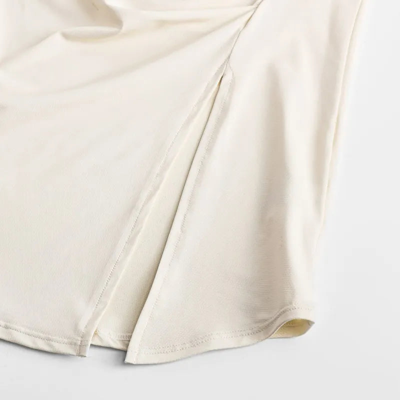 Women’s Long Sleeve Top with Side Ruched Drape and Asymmetric Slit