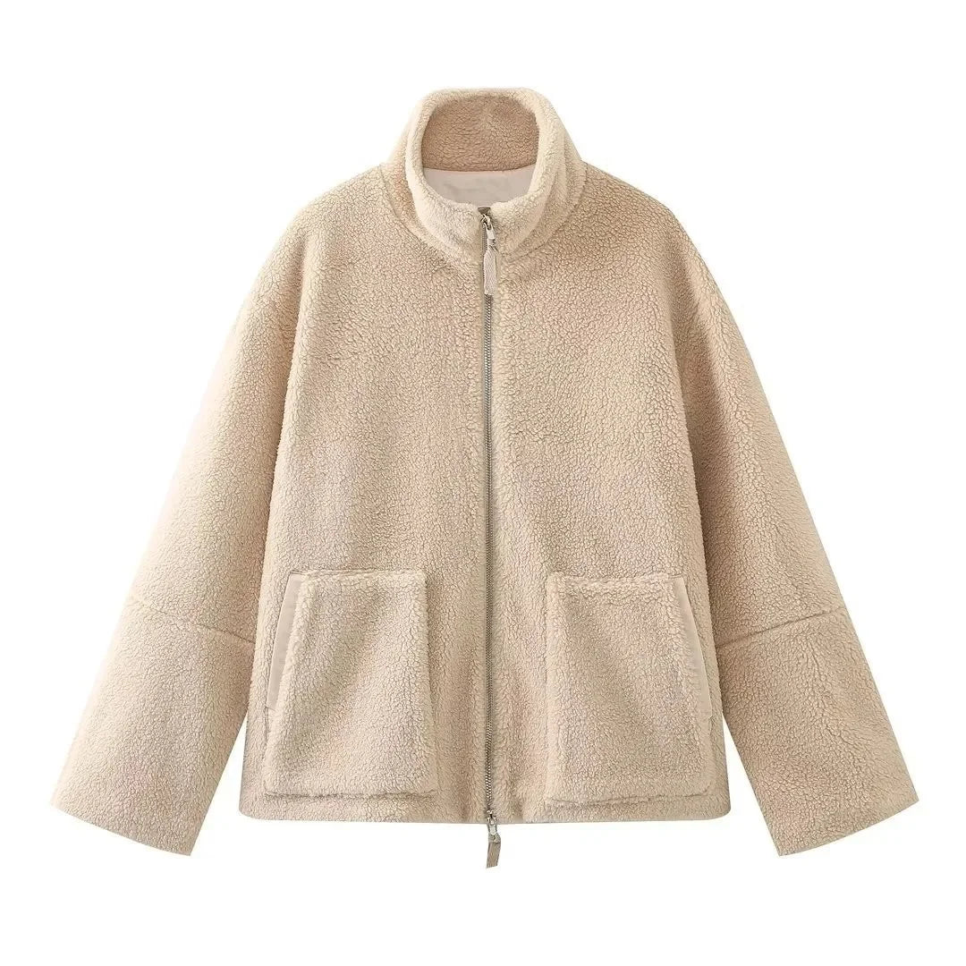 Ceylan High Collar Sherpa Jacket - Premium Zip Up Teddy Coat