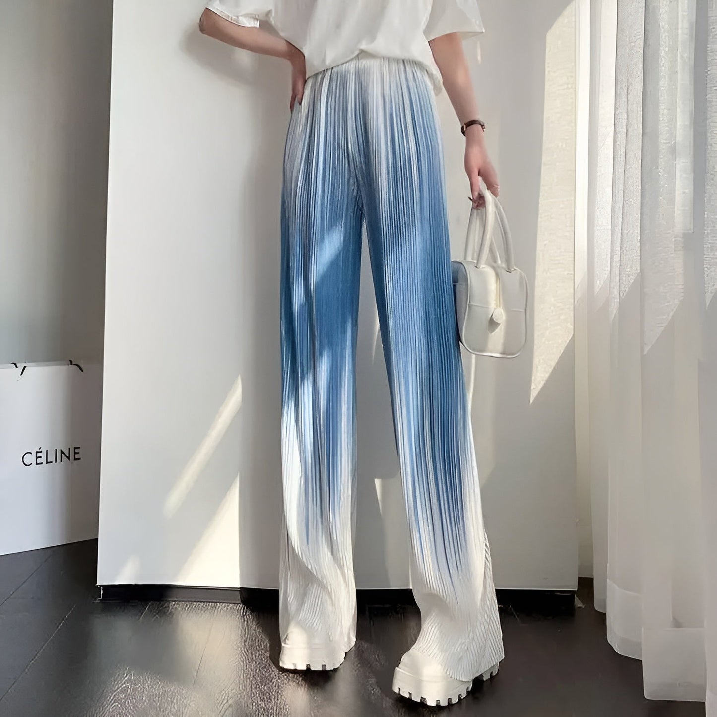 Ceylan Women’s Pleated Wide Leg Trousers Ombre Gradient