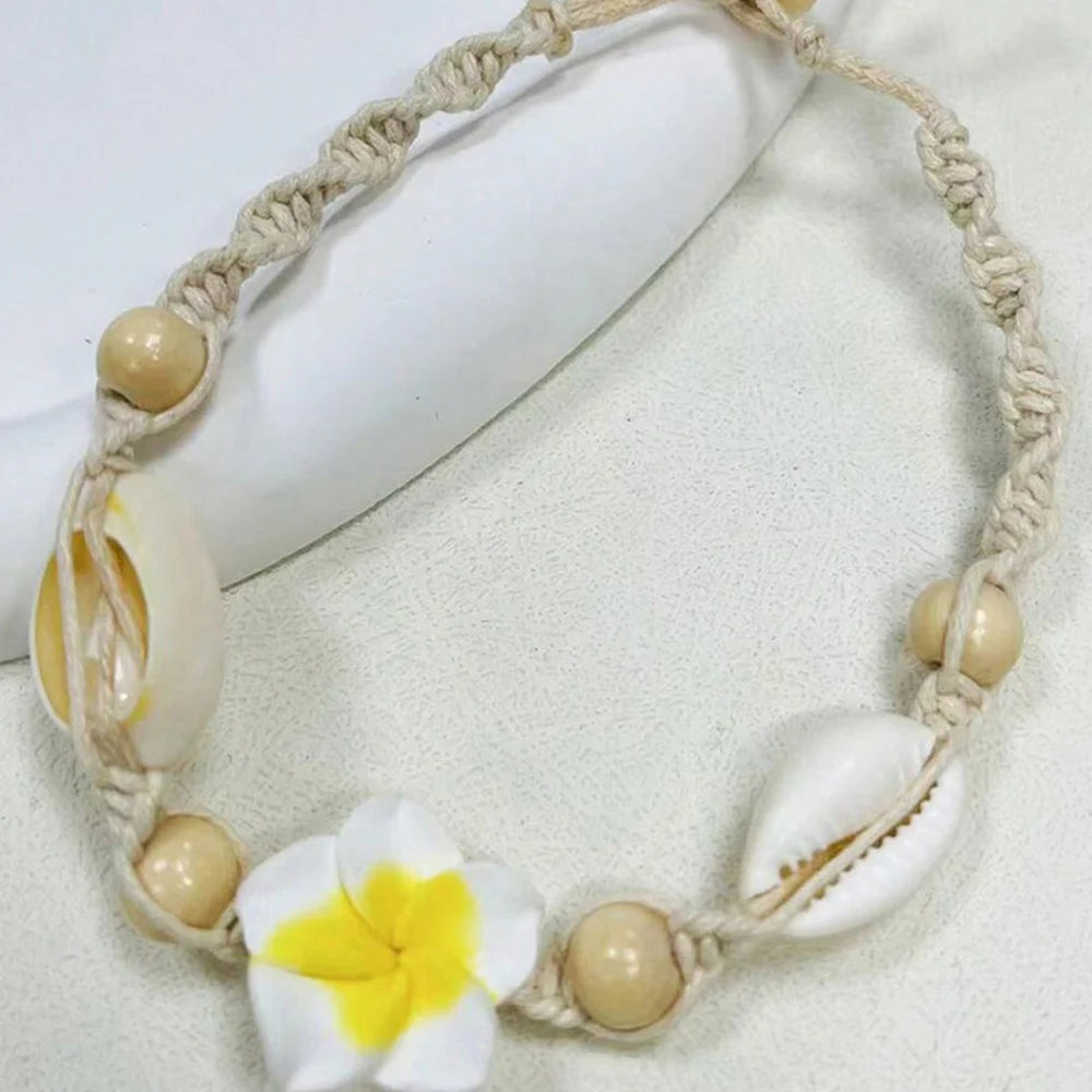 Women's Handwoven Shell Anklet with Starfish Charm