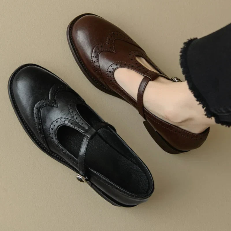 Women’s Mary Jane Shoes with T-Strap Low Block Heel and Buckle