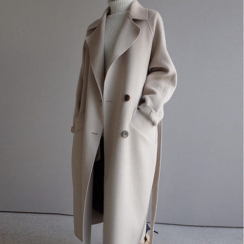 Women's Long Wool Coat Double-Breasted Notched Lapel
