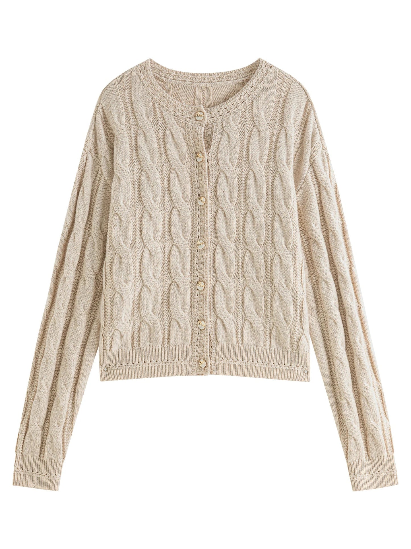 Ceylan Women's Cardigan, Cropped Cable Knit with Buttons