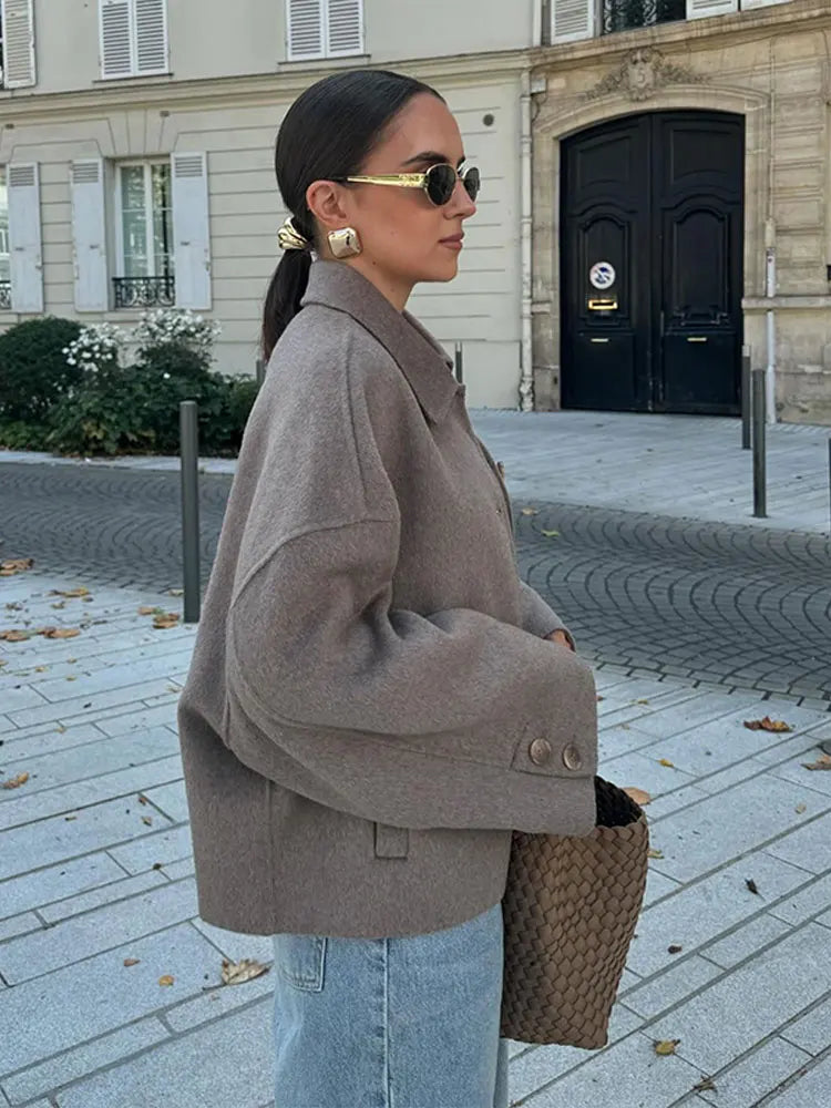 Women's Collared Button-Front Crop Jacket