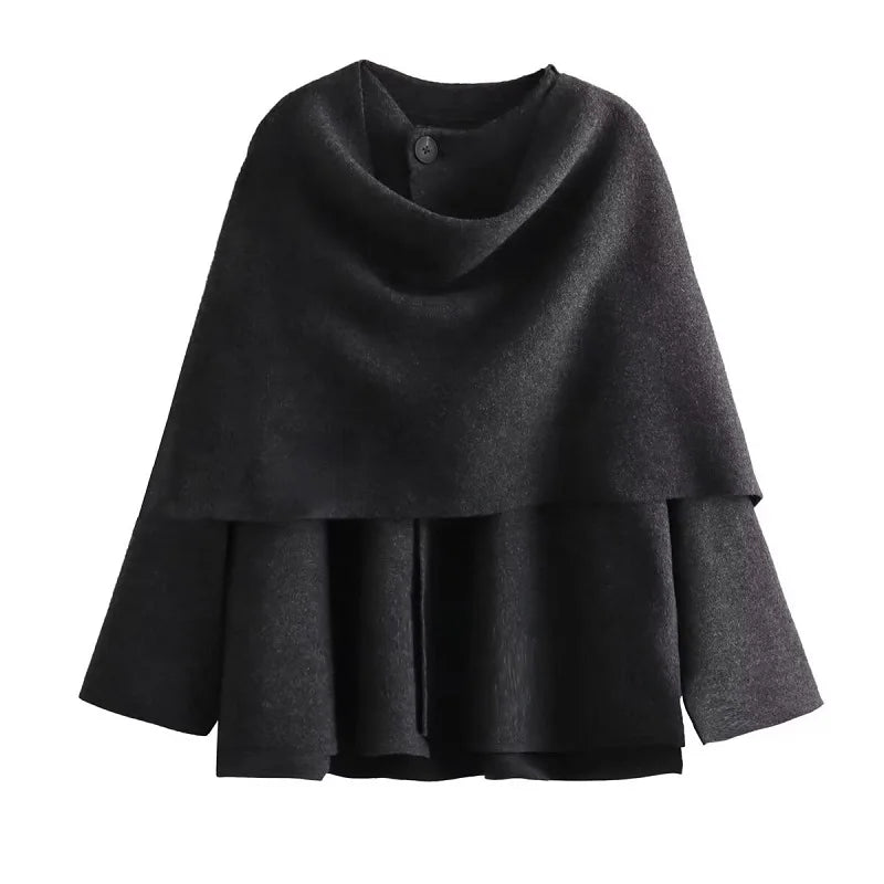 Women's Asymmetric Collar Jacket with Draped Neckline