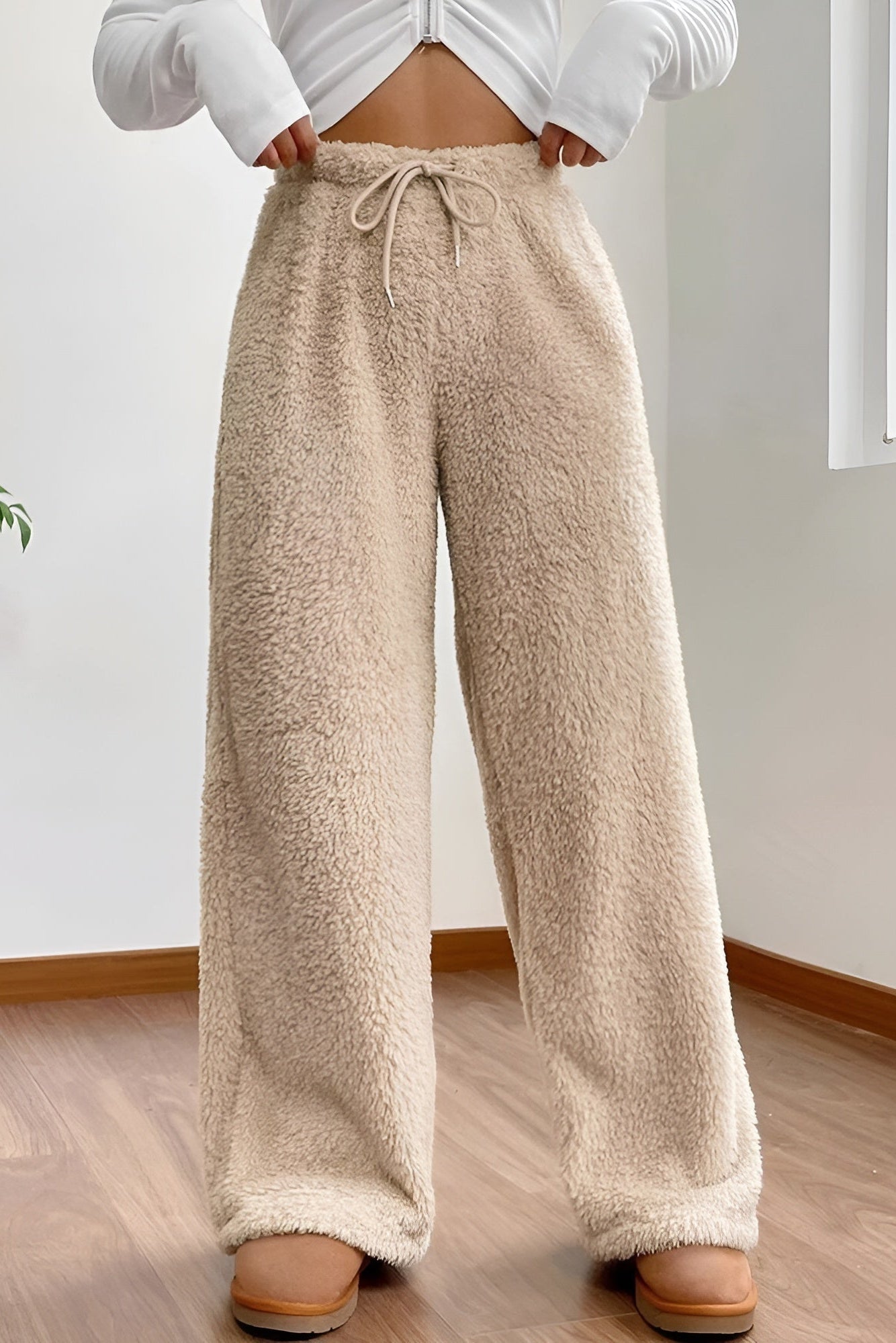 Ceylan Women's Sherpa Fleece Wide Leg Pants Cozy Lounge