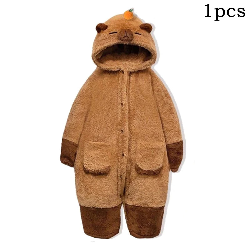 Ceylan Women’s Cozy Fleece Capybara  Hooded Pajama Set