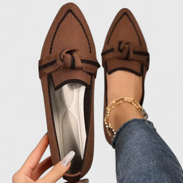 Women’s Pointed Toe Slip-On Flat Loafers with Knot Detail Breathable Mesh