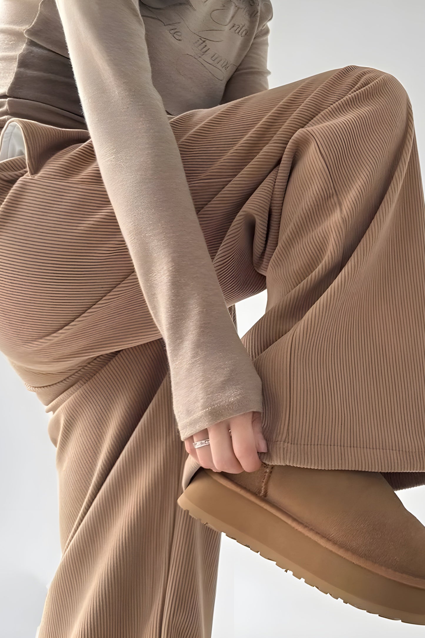 Ceylan Women's Corduroy Wide Leg Trousers High Waist Fit