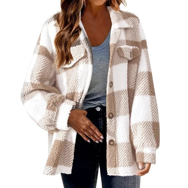 Ceylan Women's Fleece Oversized Plaid Shacket