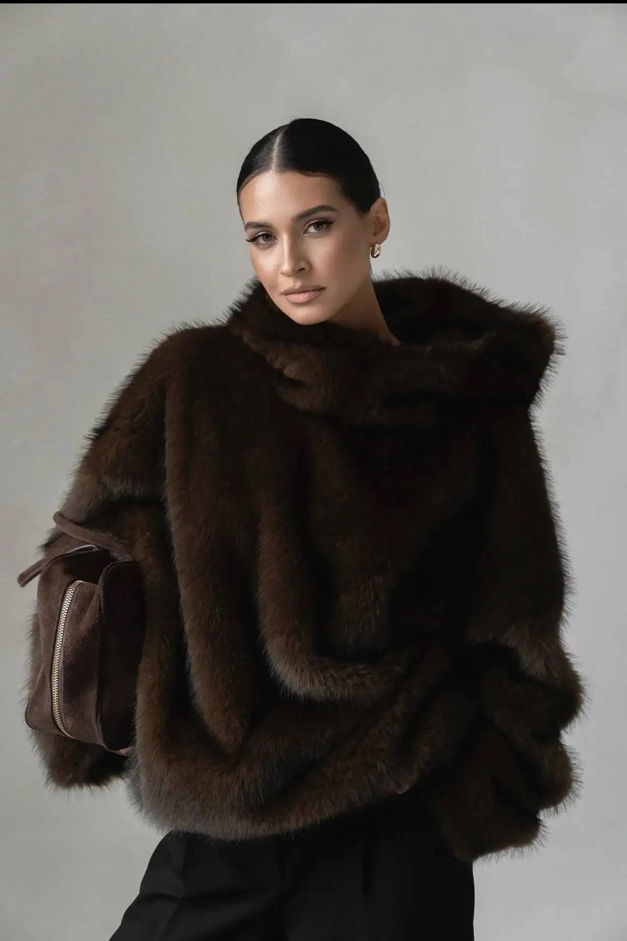 Ceylan Women’s Oversized Faux Fur Hoodie Plush Pullover