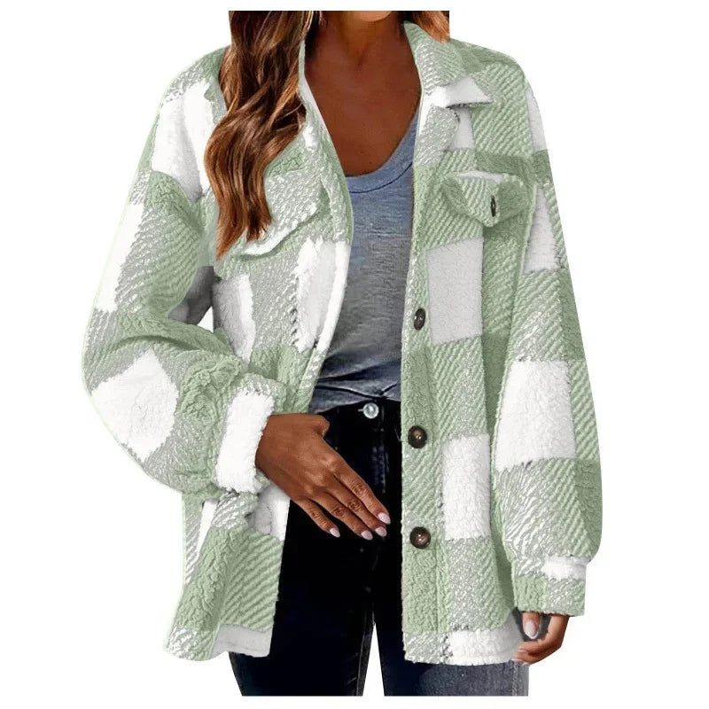 Ceylan Women's Fleece Oversized Plaid Shacket