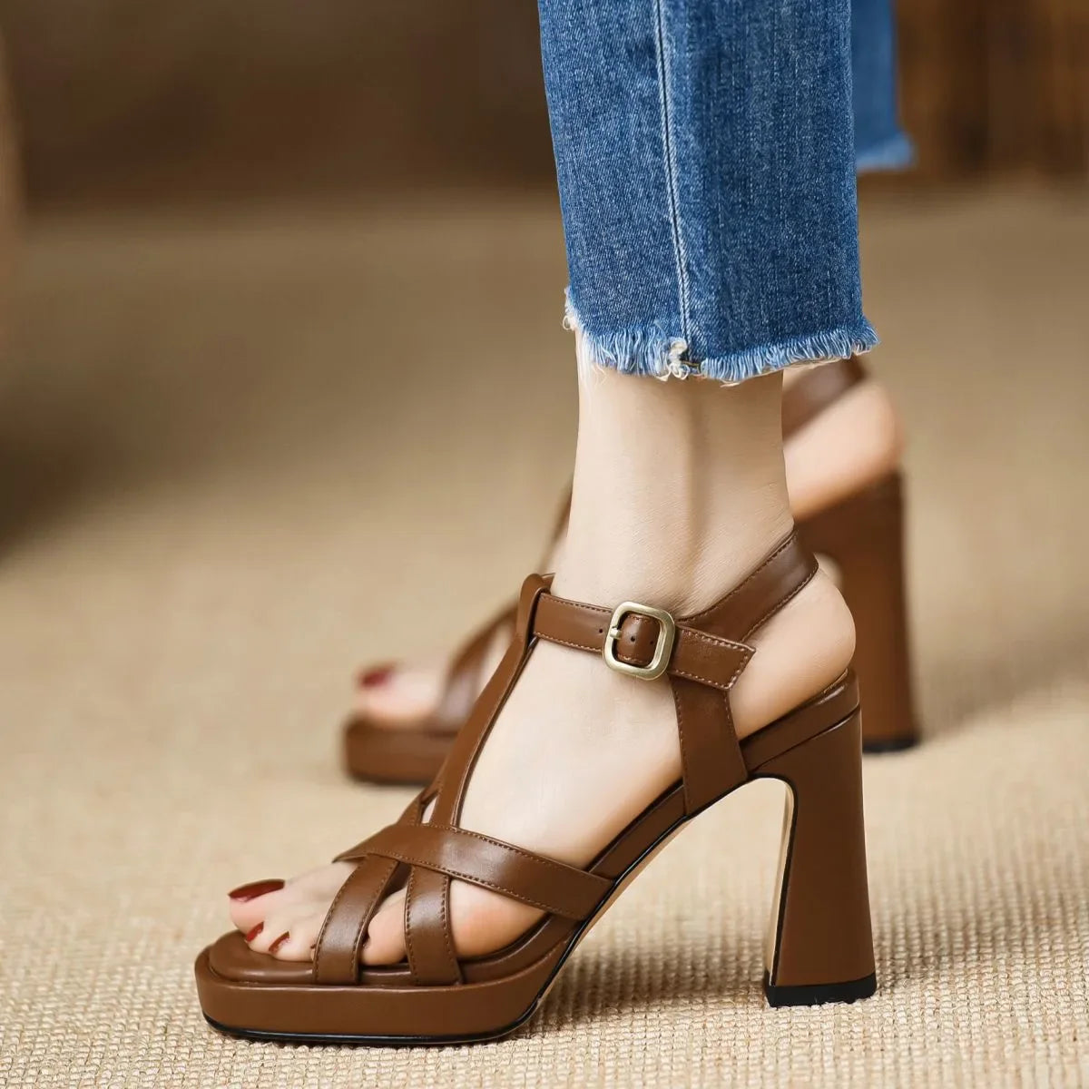 Women’s High Heel Gladiator Sandal with Lace Up Wrap Straps