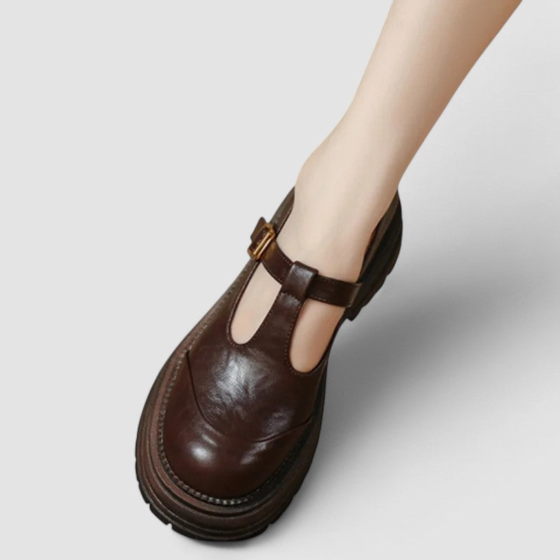 Women’s Mary Jane Shoes with T-Strap Buckle and Chunky Sole