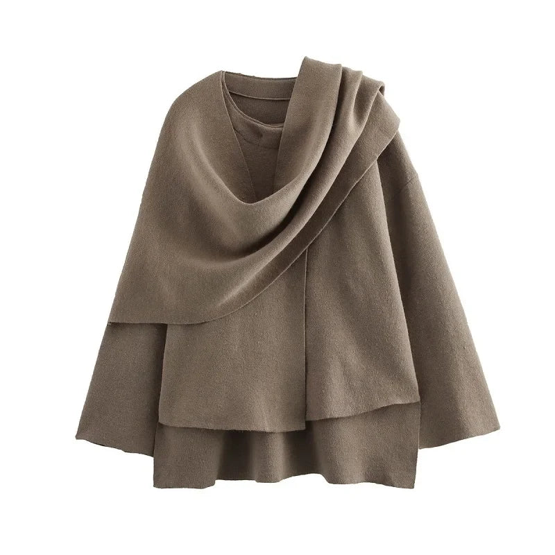 Women's Asymmetric Collar Jacket with Draped Neckline
