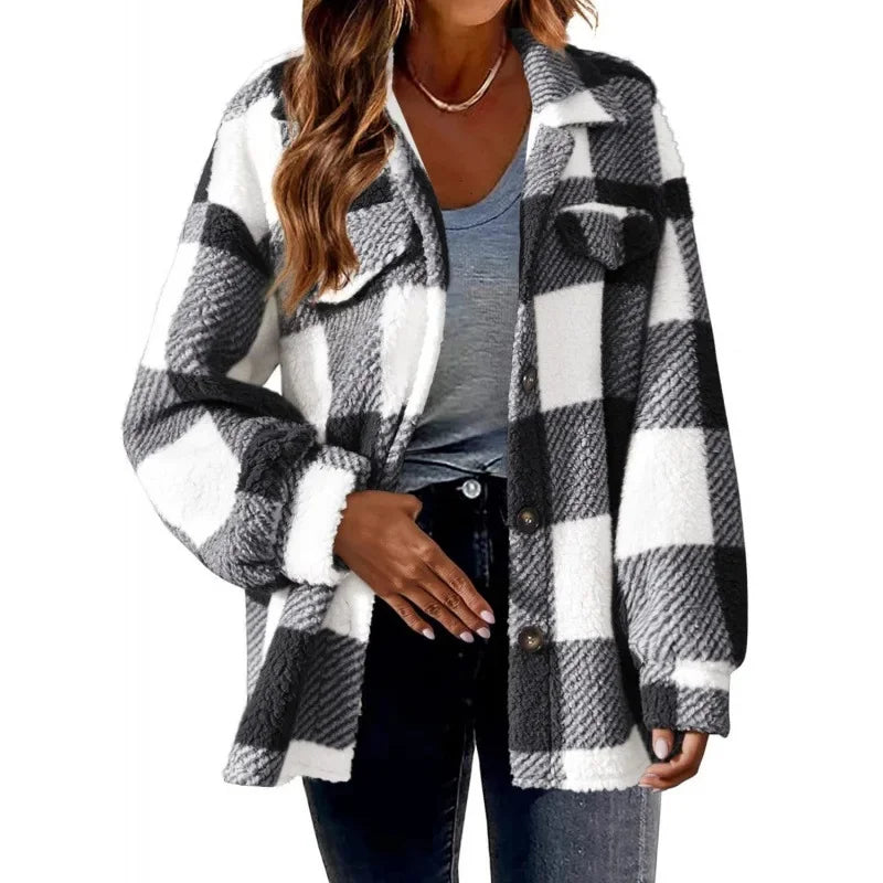 Ceylan Women's Fleece Oversized Plaid Shacket