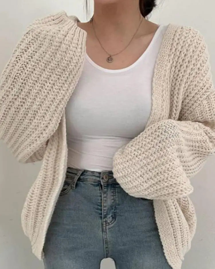 Ceylan Women's Balloon Sleeve Cardigan Sweater Open Front